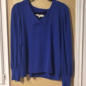 Loft royal blue sweater with ballon sleeves and cuff at wrist. New with tags.